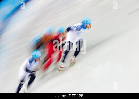 Sochi, Krasnodar Krai, Russia. 15th Feb, 2014. Action from the Men's 1000m Short Track Speed Skating (A) Final from the Iceberg Skating Palace, Coastal Cluster - XXII Olympic Winter Games Credit:  Action Plus Sports/Alamy Live News Stock Photo