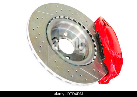 Assembled caliper disc and pads of mechanical car brake system Stock Photo