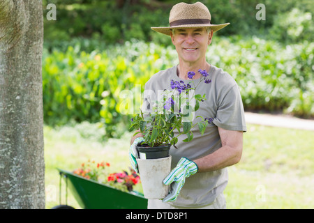 Smiling mature man engaged in gardening Stock Photo