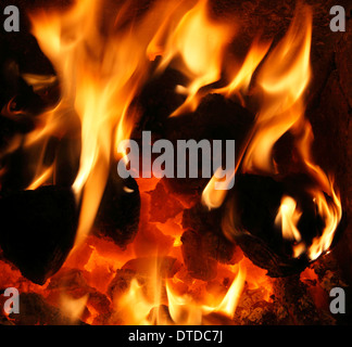 Solid Fuel, domestic coal Fire, burning, flame, flames heart fireside heat energy power fires warmth warm home fires Stock Photo