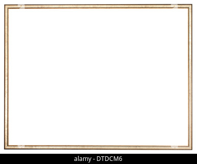 narrow golden wood picture frame with cut out canvas isolated on white background Stock Photo