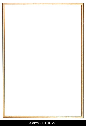 narrow golden wooden picture frame with cut out canvas isolated on white background Stock Photo