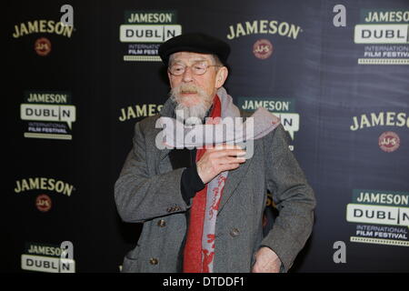 Dublin, Ireland. 15th February 2014. Cast member John Hurt poses for the cameras on the red carpet at the screening of 'Only Lovers Left Alive'.  English actor and John Hurt attended the screening of 'Only Lovers Left Alive' in Dublin. The film, in which John Hurt stars, was screened as part of the 2014 Jameson Dublin International Film Festival. Stock Photo