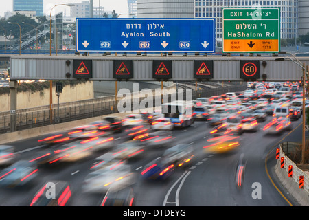 Traffic in Ayalon Hway, Tel Aviv, Israel Stock Photo