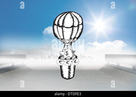 Composite image of cash in hot air balloon doodle Stock Photo