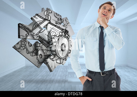 Composite image of thoughtful businessman with hand on chin Stock Photo