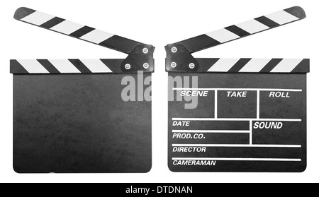 Movie clapper board or clapper-board set isolated on white Stock Photo