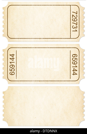 Ticket set. Paper ticket stubs isolated on white with clipping path included. Stock Photo