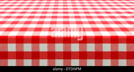 table perspective view covered by red checked tablecloth Stock Photo