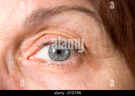Close up old women blue eye Stock Photo