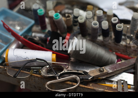 Selective focus in a tailor's workshop Stock Photo