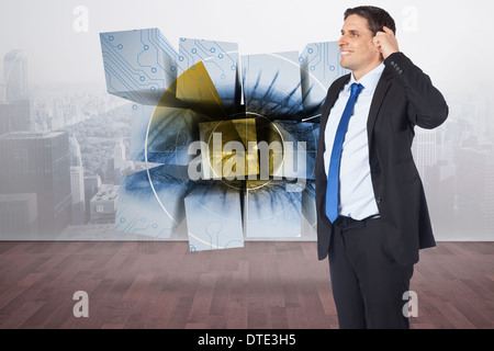 Composite image of thinking businessman scratching head Stock Photo