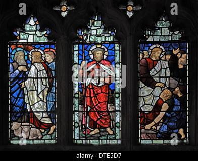 Stained glass window by Henry Holiday, St Andrew's Church, Old Cleeve, Somerset, England Stock Photo