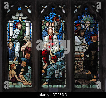 Stained glass window by Henry Holiday, St Andrew's Church, Old Cleeve, Somerset, England Stock Photo