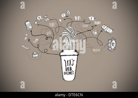Composite image of business and applications doodles with coffee cup Stock Photo