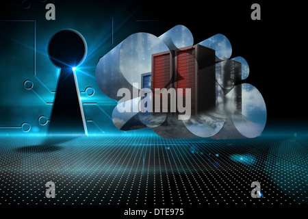 Composite image of server towers on abstract screen Stock Photo