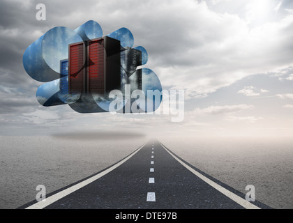 Composite image of server towers on abstract screen Stock Photo