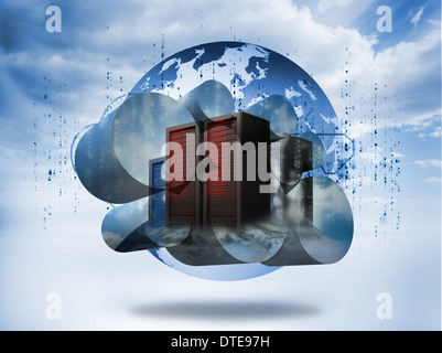Composite image of server towers on abstract screen Stock Photo