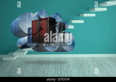 Composite image of server towers on abstract screen Stock Photo