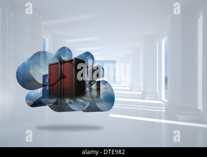 Composite image of server towers on abstract screen Stock Photo