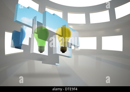 Composite image of light bulbs on abstract screen Stock Photo