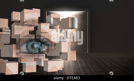 Composite image of eye analysis on abstract screen Stock Photo