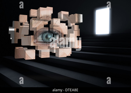 Composite image of eye analysis on abstract screen Stock Photo
