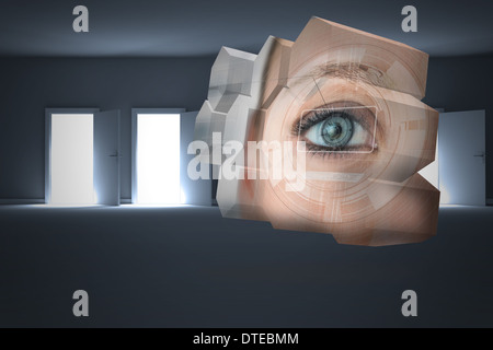Composite image of eye interface on abstract screen Stock Photo