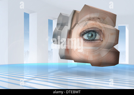 Composite image of eye interface on abstract screen Stock Photo