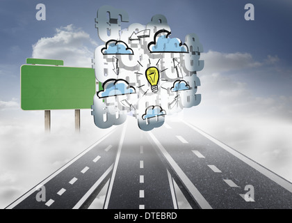 Composite image of light bulb and clouds on abstract screen Stock Photo