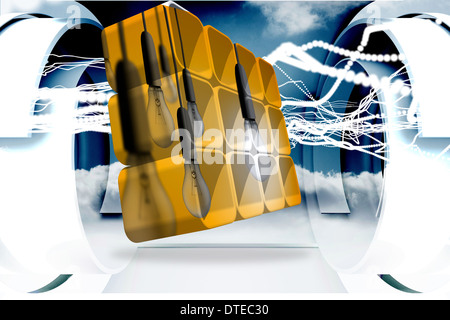 Composite image of light bulbs on abstract screen Stock Photo