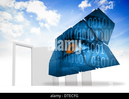Composite image of eye and binary code on abstract screen Stock Photo