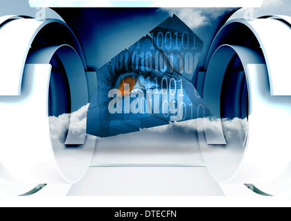 Composite image of eye and binary code on abstract screen Stock Photo