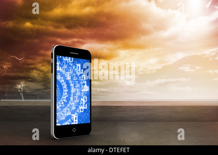 Composite image of binary code on smartphone screen Stock Photo