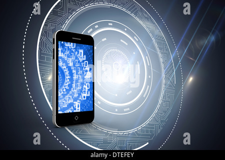 Composite image of binary code on smartphone screen Stock Photo