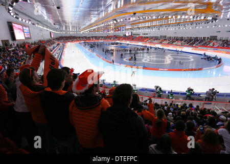 Sochi, Russia. 16th Feb, 2014. Fans Speed Skating : Women's 1500m at 'ADLER ARENA' Speed Skating Center during the Sochi 2014 Olympic Winter Games in Sochi, Russia . Credit:  Yohei Osada/AFLO SPORT/Alamy Live News Stock Photo