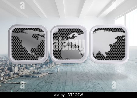 Composite image of world map on abstract screen Stock Photo