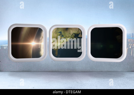 Composite image of earth on abstract screen Stock Photo