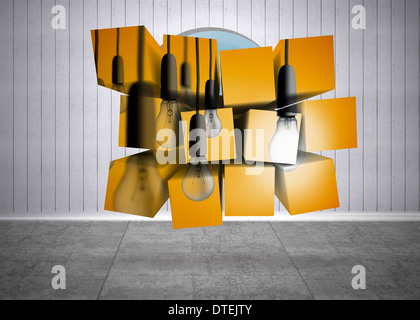 Composite image of light bulbs on abstract screen Stock Photo