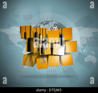 Composite image of light bulbs on abstract screen Stock Photo