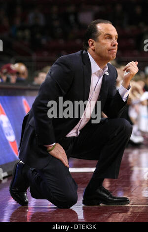 Chestnut Hill, Massachusetts, USA. 16th Feb, 2014. February 16, 2014; Notre Dame Fighting Irish head coach Mike Brey during the NCAA basketball game between the Notre Dame Fighting Irish and Boston College Eagles at Conte Forum. Notre Dame defeated Boston College 73-69. Anthony Nesmith/CSM/Alamy Live News Stock Photo