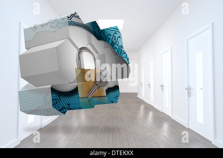 Composite image of lock and key on abstract screen Stock Photo