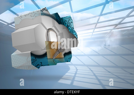Composite image of lock and key on abstract screen Stock Photo