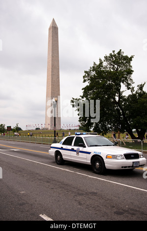 Washington Monument and Police car in Washington DC Stock Photo