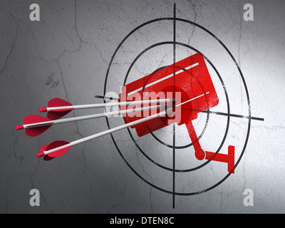 Protection concept: arrows in Cctv Camera target on wall background Stock Photo