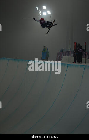 Sochi, Russia. 16th Feb, 2014. Womans halfpipe training. Rowan Cheshire (Team GB)in action at the Rosa Khutor extreme park. Credit:  Action Plus Sports/Alamy Live News Stock Photo