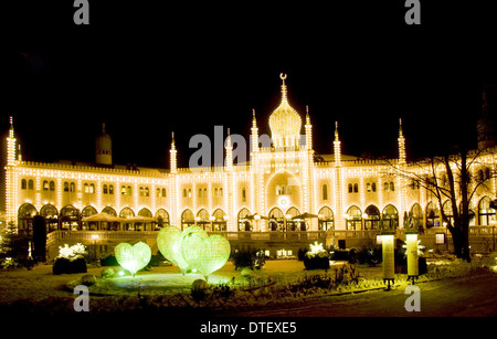 Tivoli amusement park at night, Copenhagen Stock Photo