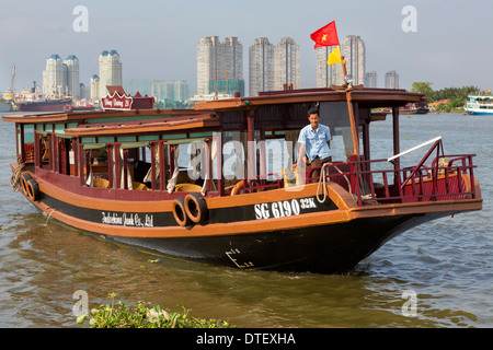 Boat on Saigon river, Ho Chi Minh City, Vietnam Stock Photo