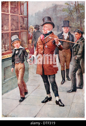 Mr Micawber conducts David Copperfield home Illustration from the Novel by Charles John Huffam Dickens Stock Photo