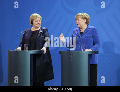 Berlin, Germany, Erna Solberg, Hoyre, Norwegian Minister President, and Chancellor Angela Merkel, CDU Stock Photo